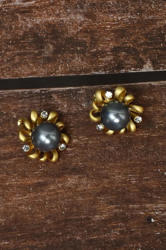 Joban Fashion Women Brass Golden White Ad Earrings 