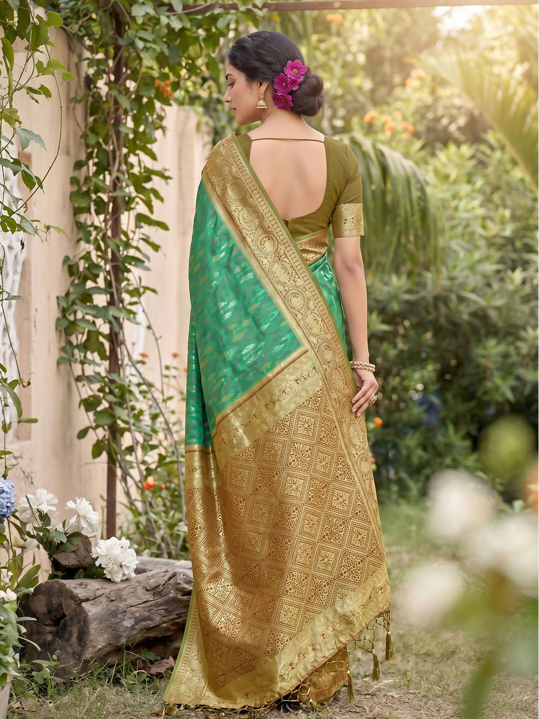 Shree Shyam Fashion Rama Green Soft Silk Saree