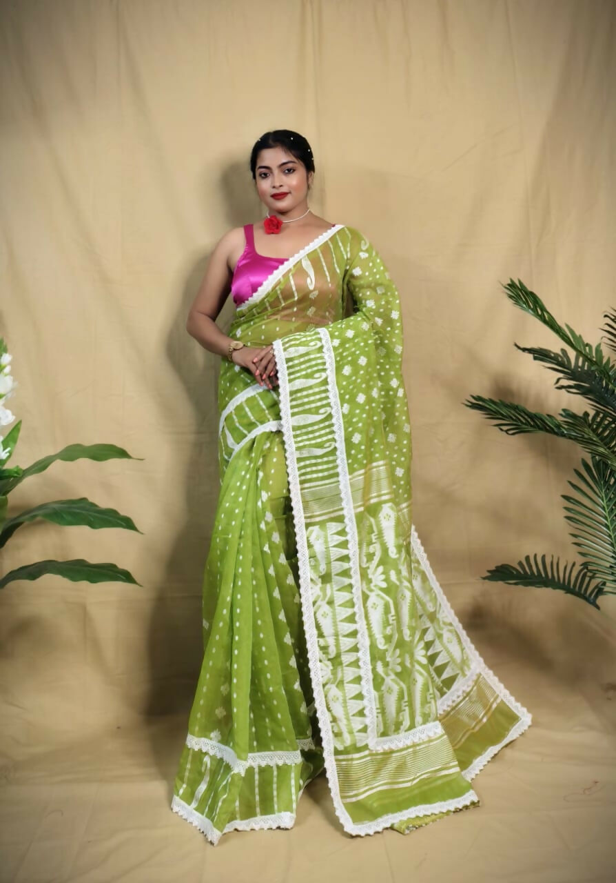 Exclusive Collection Beautiful Light Green Jaal Jamdani Grab2Buy 