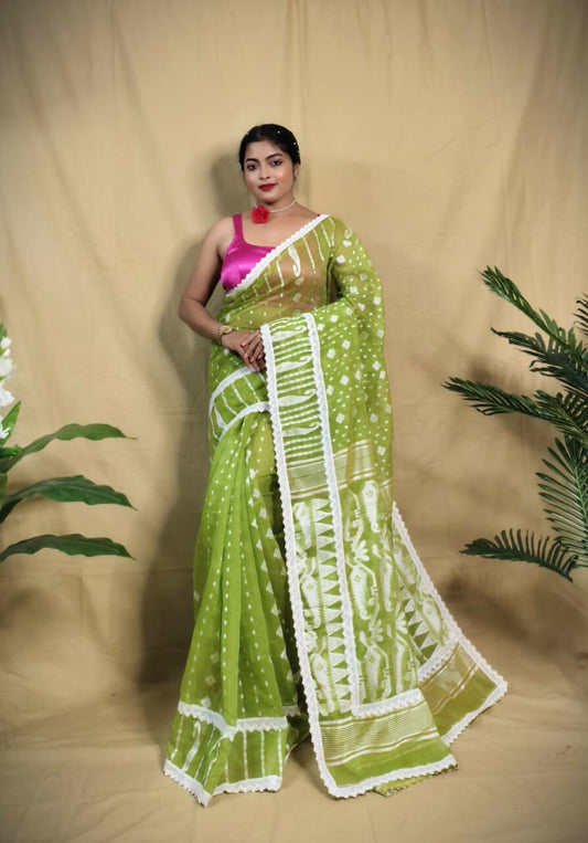 Exclusive Collection Beautiful Light Green Jaal Jamdani Grab2Buy 