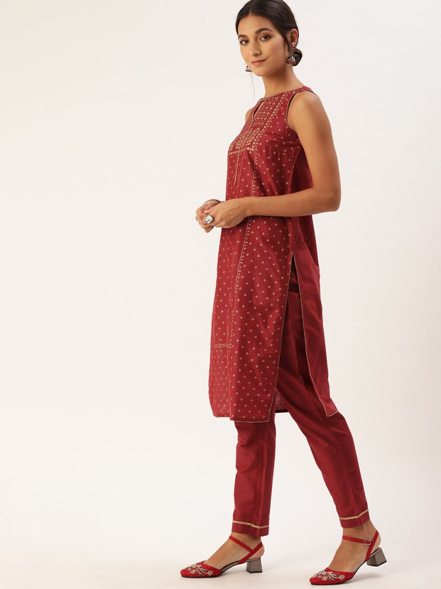 All About You Women Red Ethnic Motifs Printed Kurta with Trousers & With Dupatta