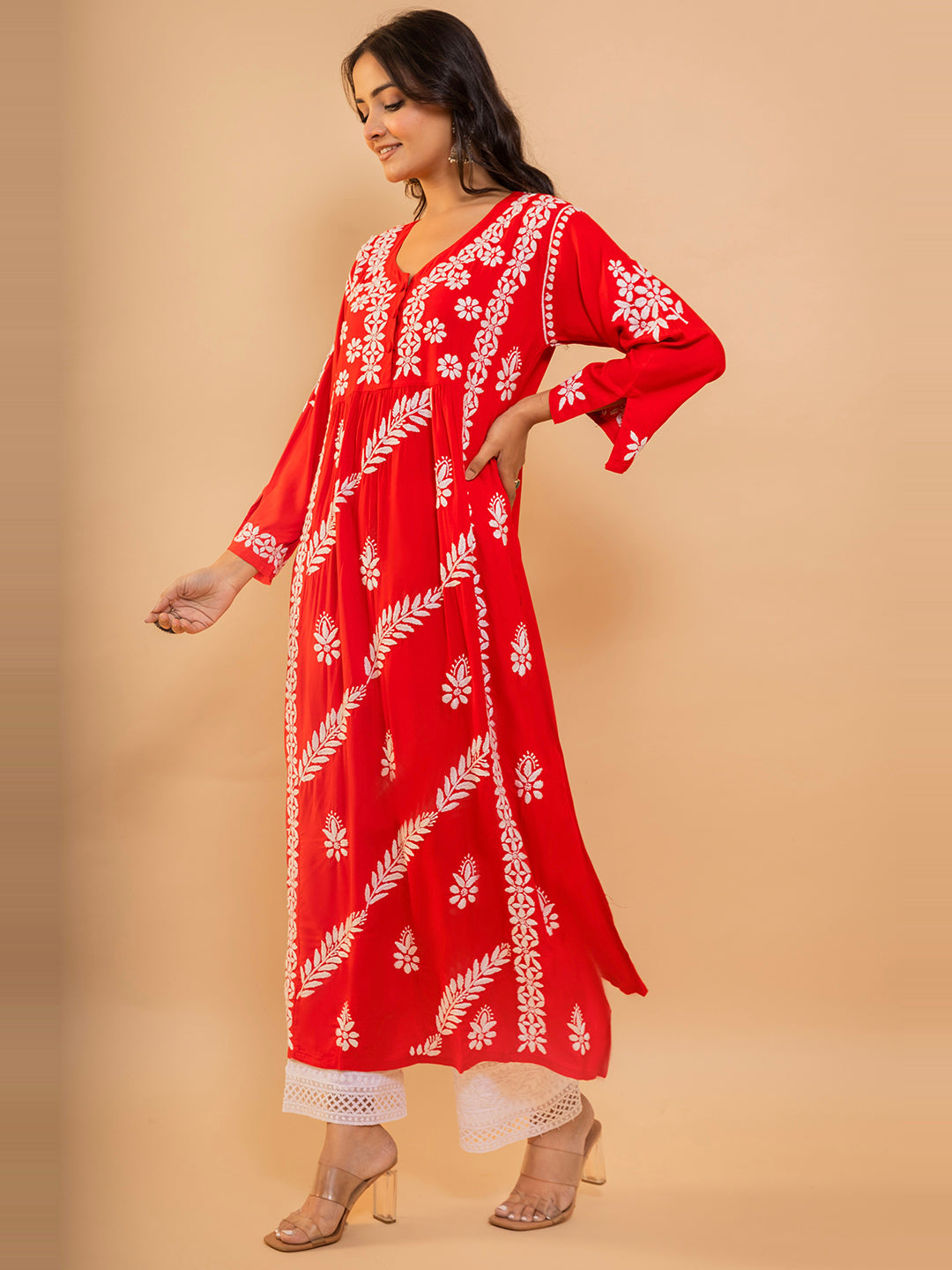 HOUSE OF KARI Cotton Floral Embroidered Chikankari Kurta 