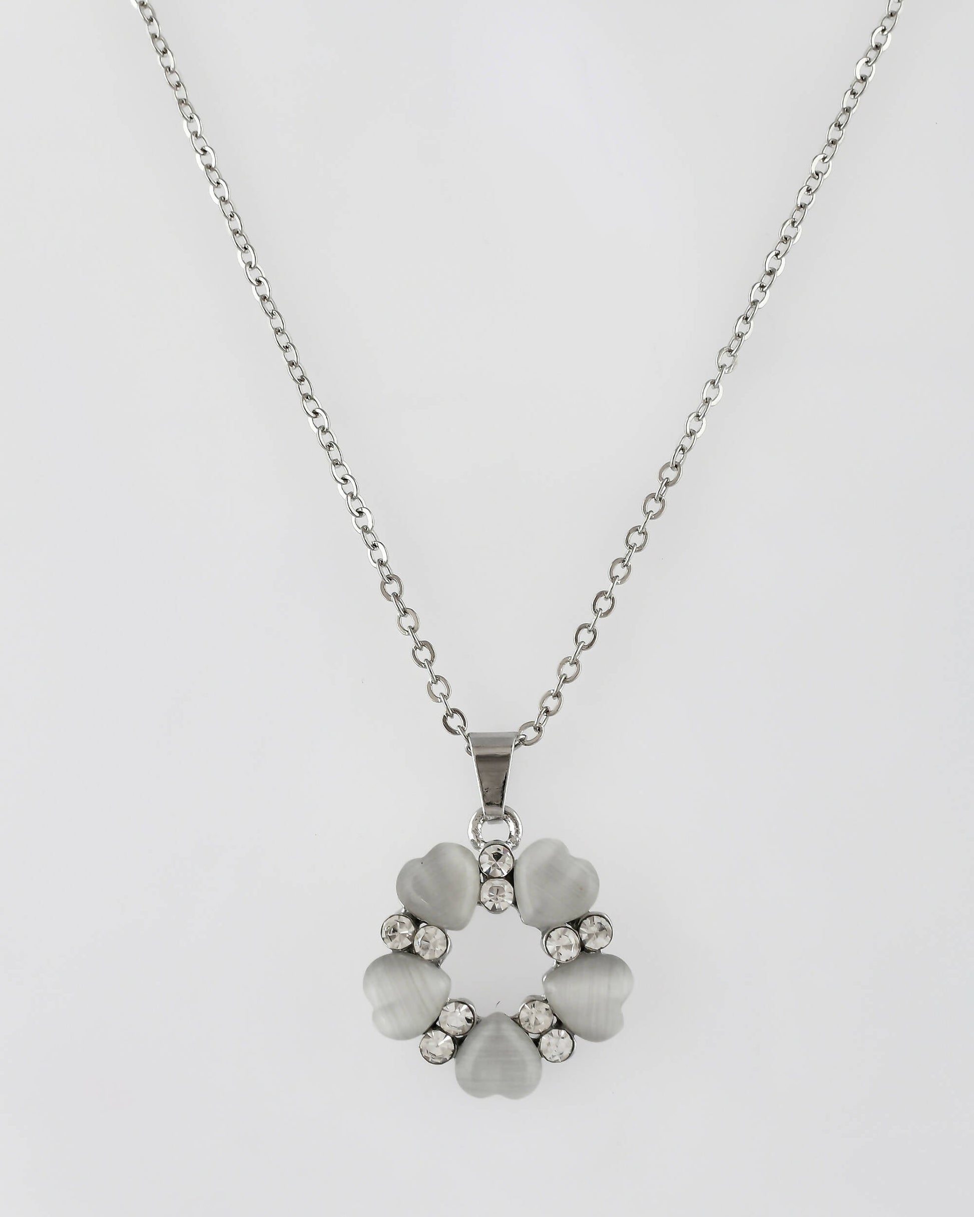 VOJ Women Beads Stainless Steel Sliver-Plated Chain with Heart-Shape Pendant - Grab2buy