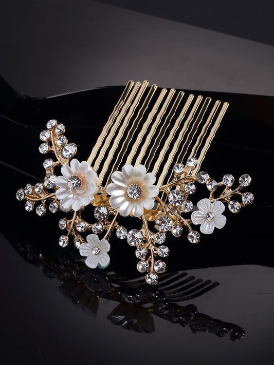 Panash Women Gold-Toned & White Embellished Comb Pin - Grab2buy