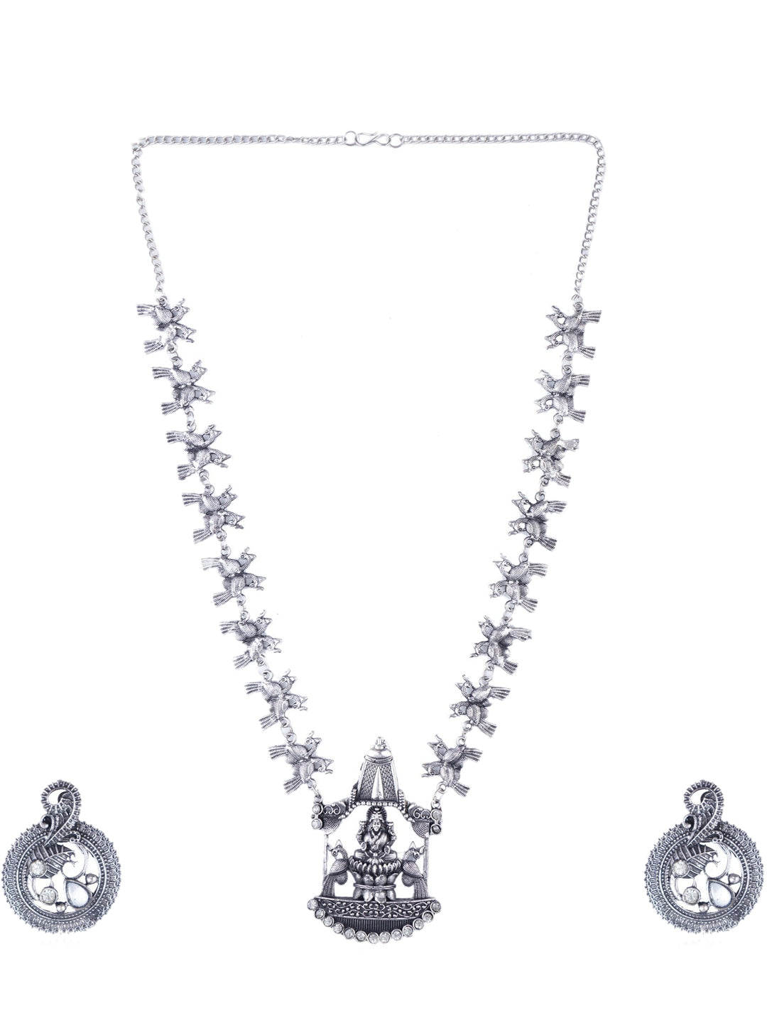 Cardinal Silver-Toned Oxidised Long Jewellery Set Jewellery Set - Grab2buy