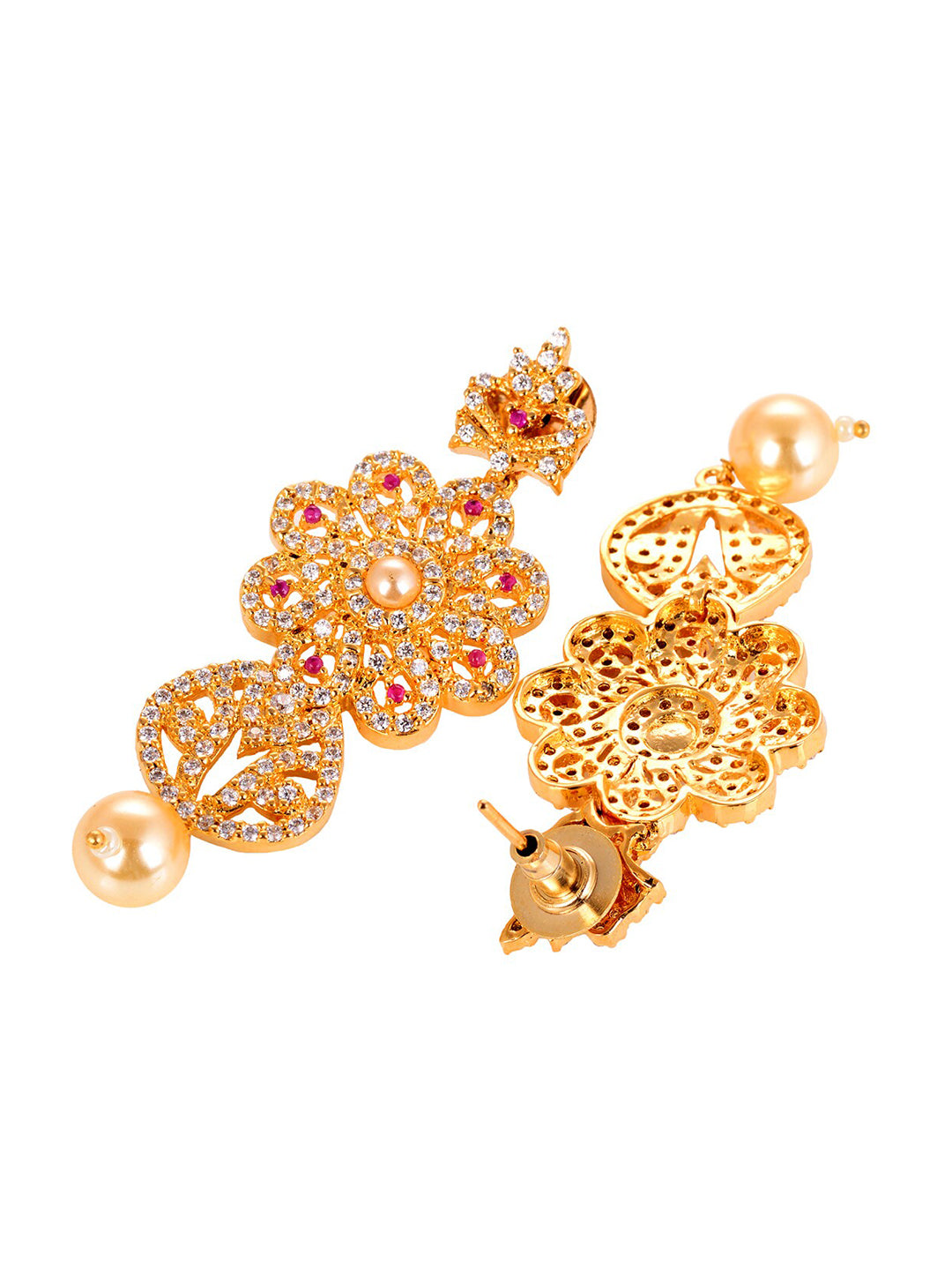 Saraf RS Jewellery Gold-Plated White & Pink American Diamond Studded & Beaded Handcrafted Set - Grab2buy