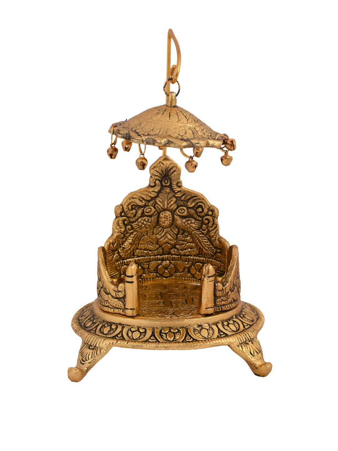CraftVatika Gold-Polished Ladoo Gopal Singhasan/Pooja Chowki Showpiece 