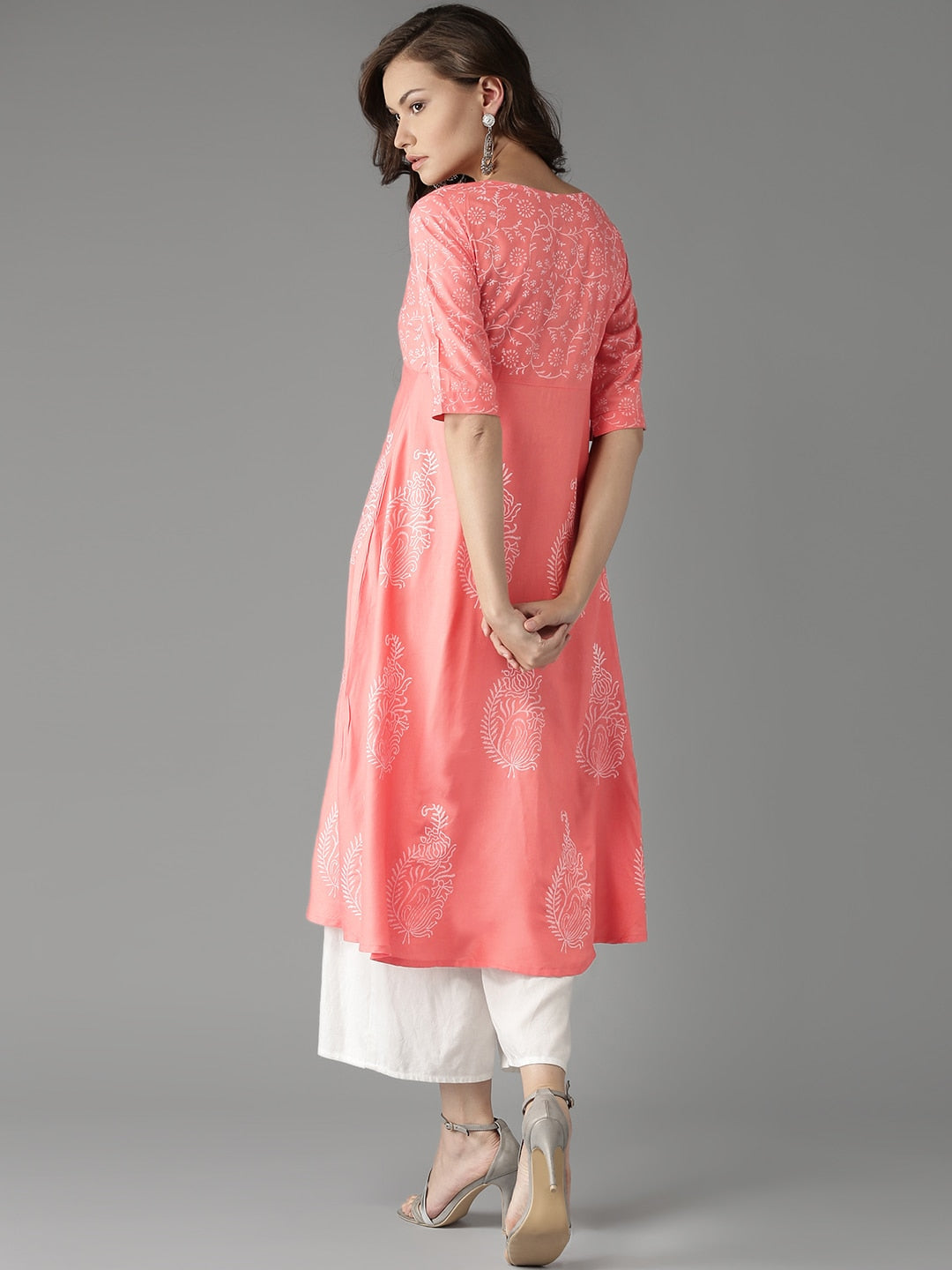 HERE&NOW Women Peach-Coloured Handblock Print A-Line Kurta