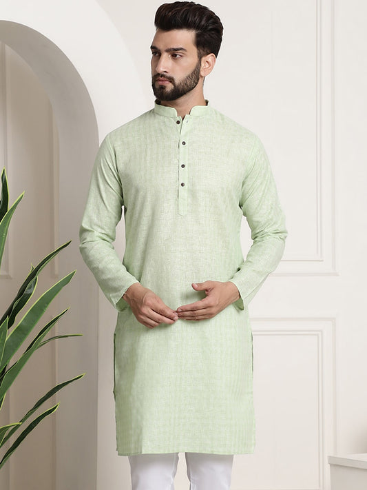 Sojanya Men Green Dobby Checked Straight Kurta 