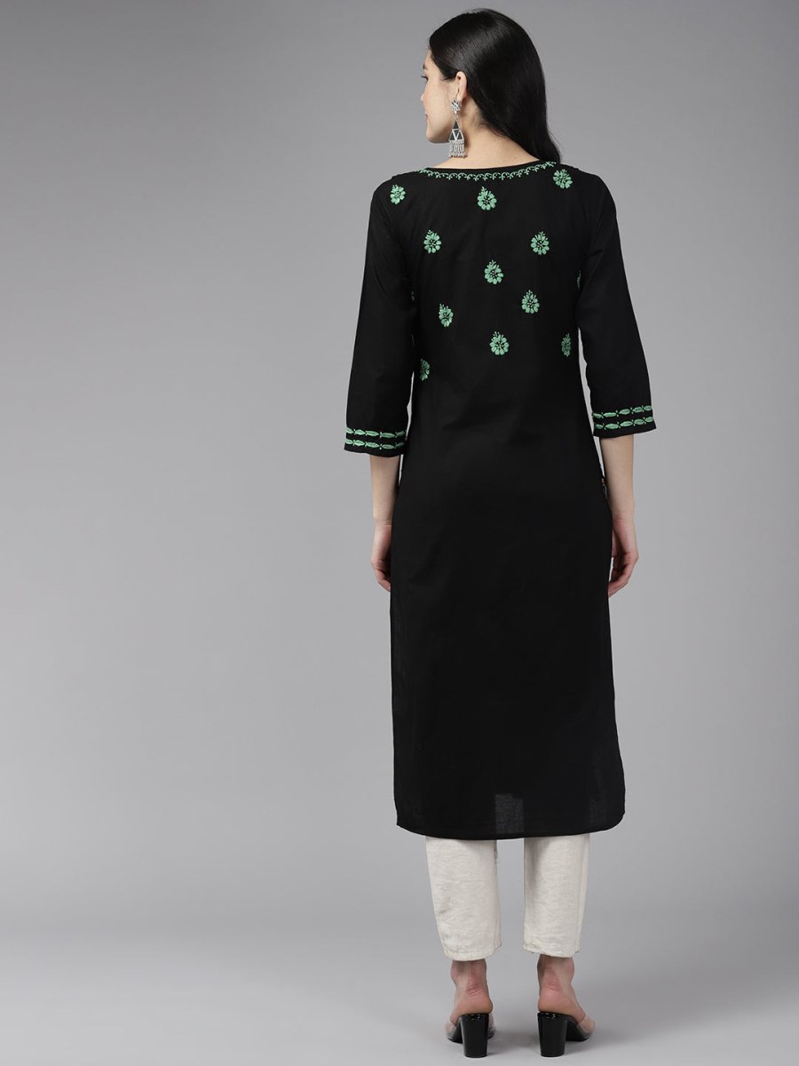 ADA Women Ethnic Motifs Embroidered Cotton Chikankari Floral Kurta 