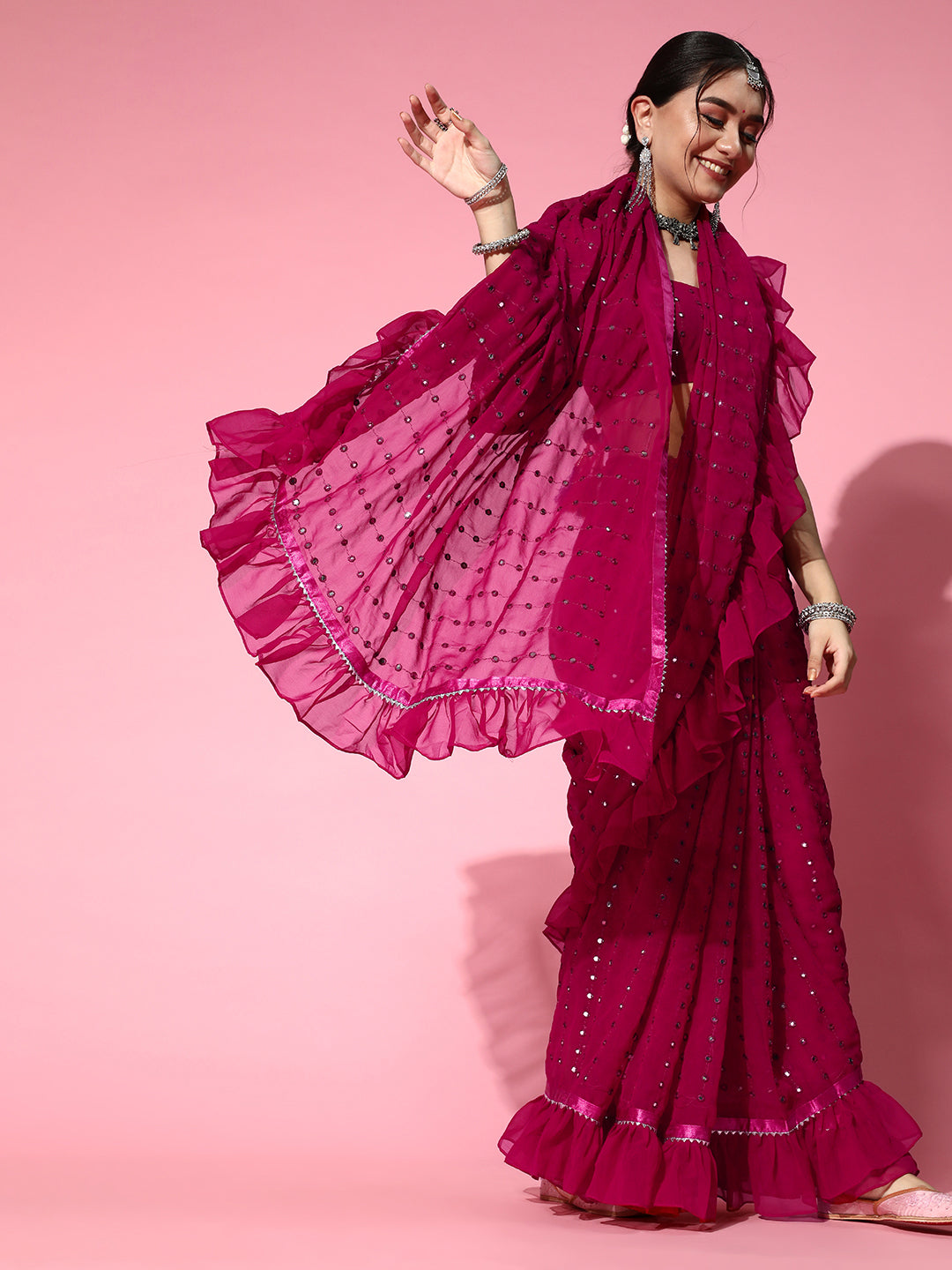 Tikhi Imli Embellished Poly-Georgette Grab2Buy with Solid border 