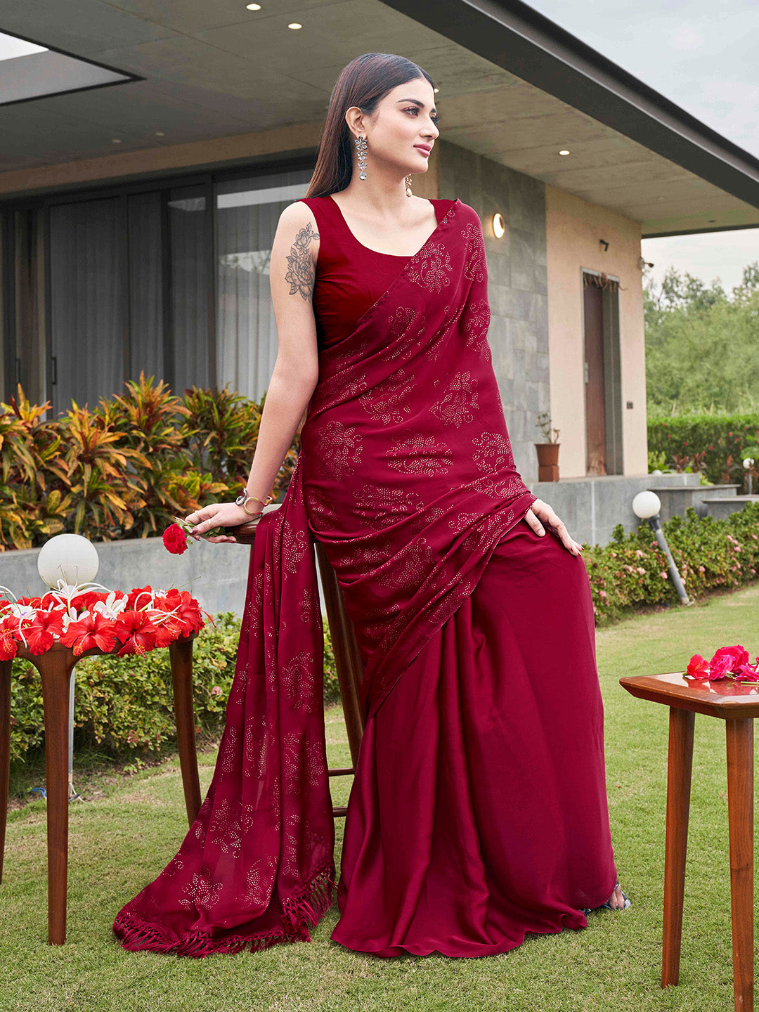 Tikhi Imli Embellished Half and half Satin Grab2Buy With Tassels 