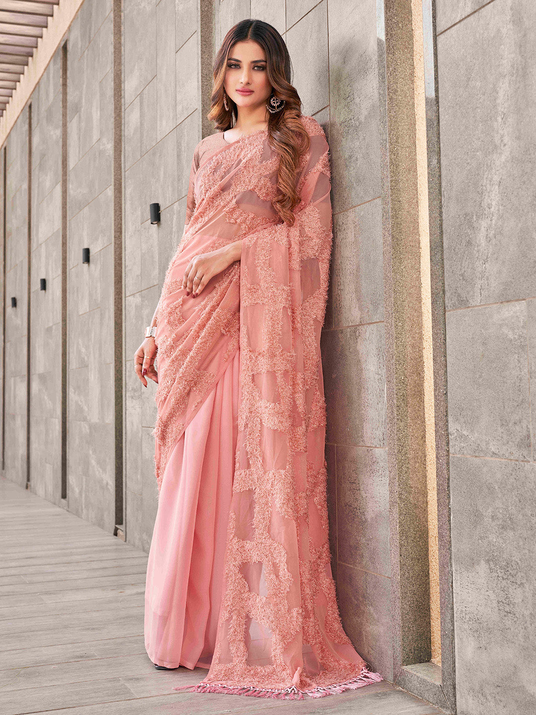 Tikhi Imli Peach Abstract Woven Design Half And Half Grab2Buy 