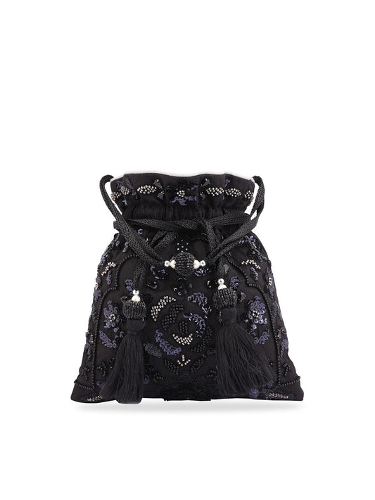 Masq Black & White Embroidered Potli Clutch - Grab2buy