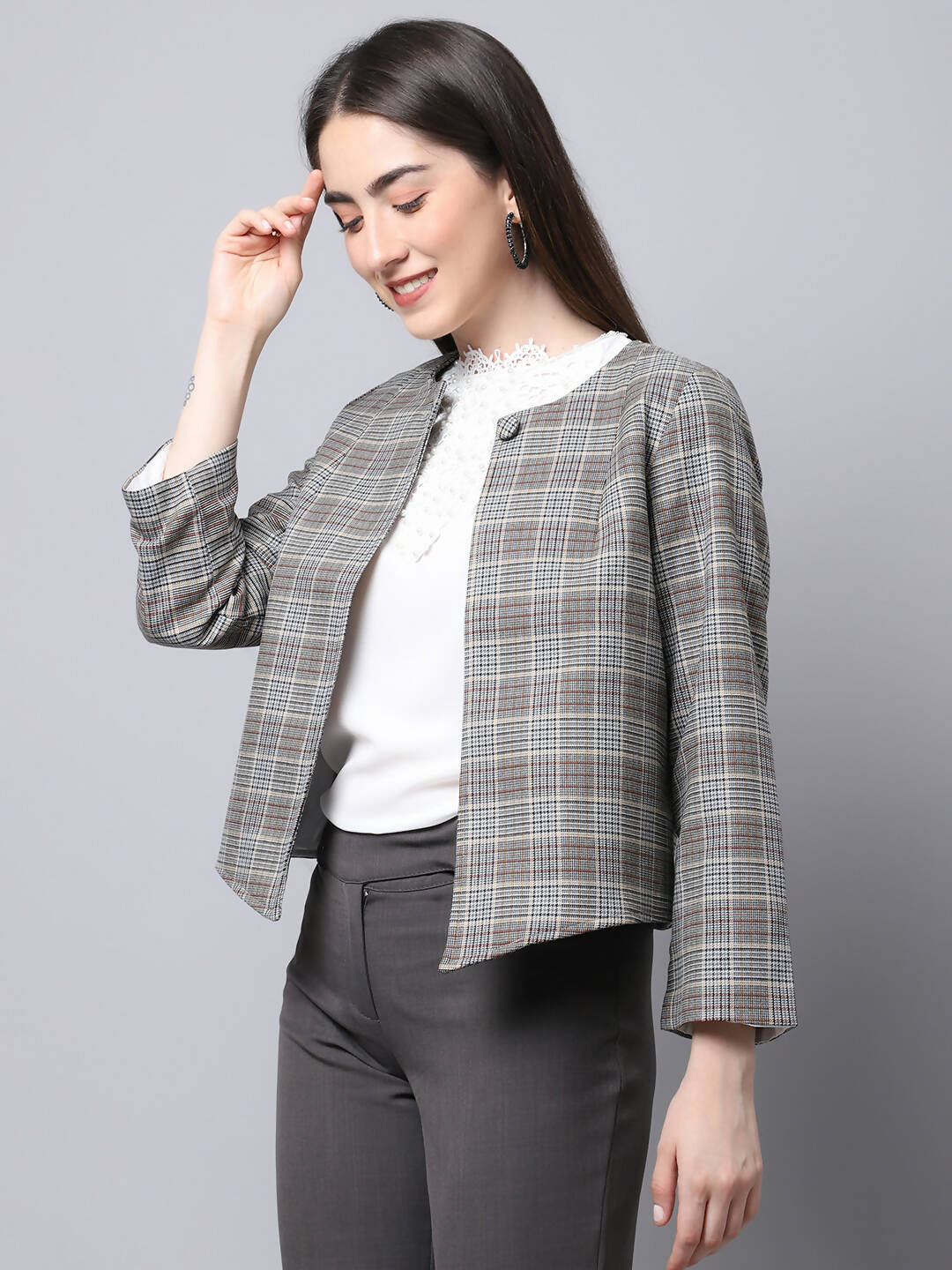 Even Apparels Brown Polywool Open Front Statement Women's Jacket