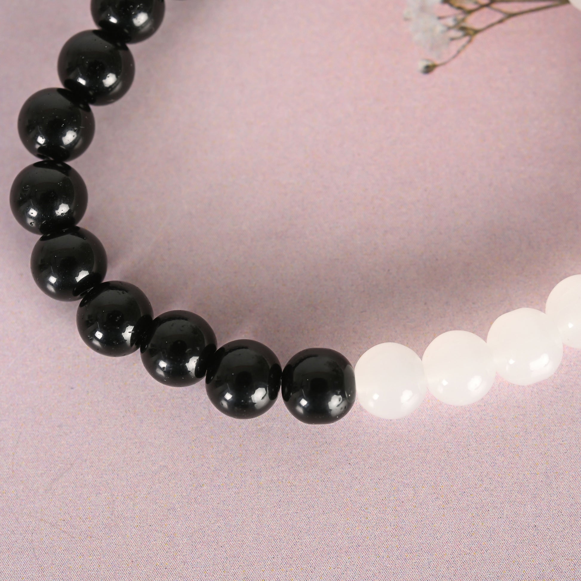 NVR Men & Women Black & White Marbel Crystal Elasticated Bracelet | Grab2Buy