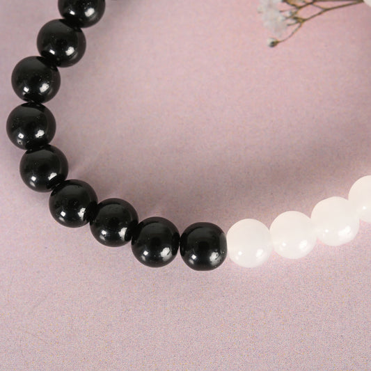 NVR Men & Women Black & White Marbel Crystal Elasticated Bracelet | Grab2Buy
