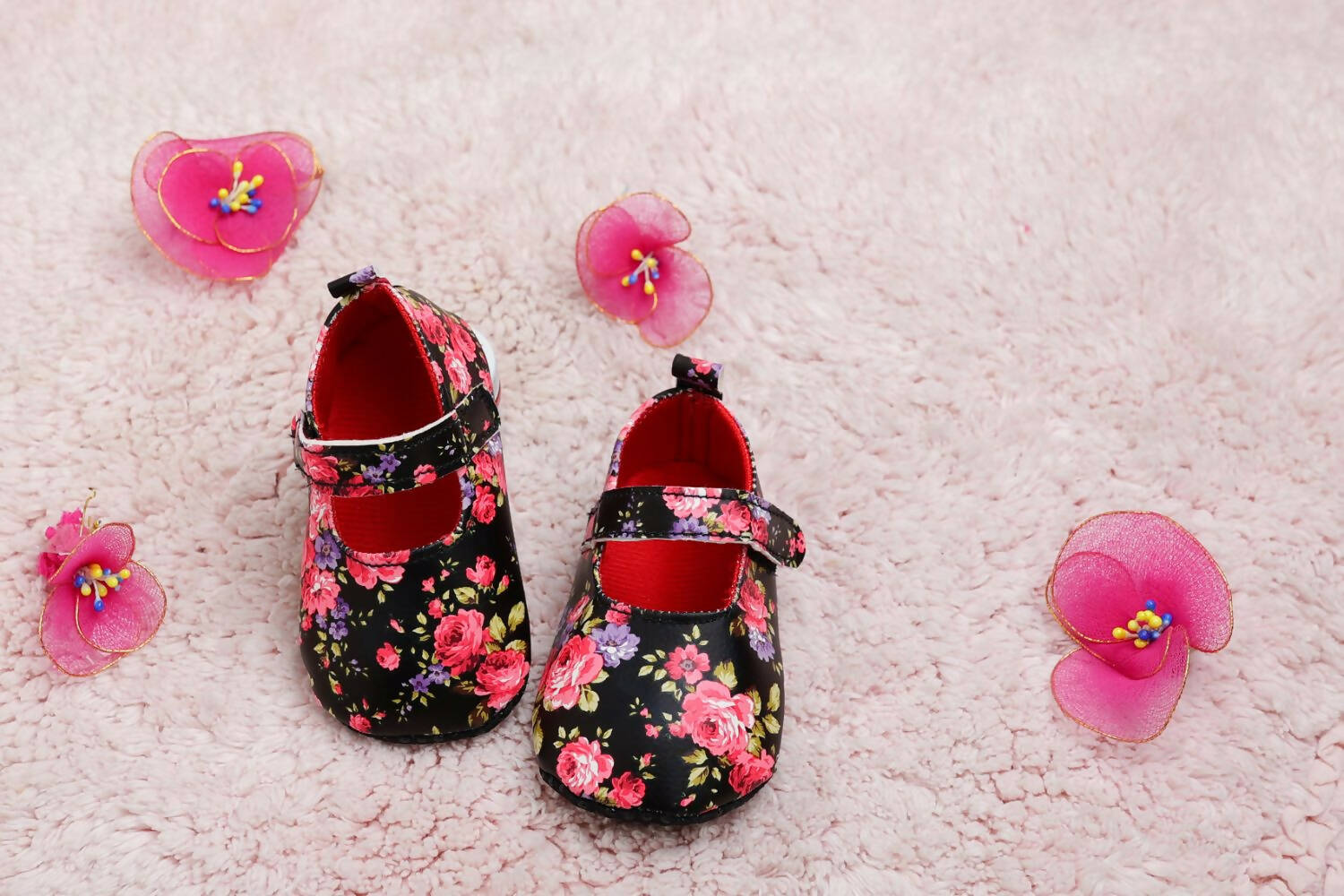 Tiny Bugs Girls Flowral Print Infants Booties - Black  Grab2Buy Tiny Bugs Grab2Buy