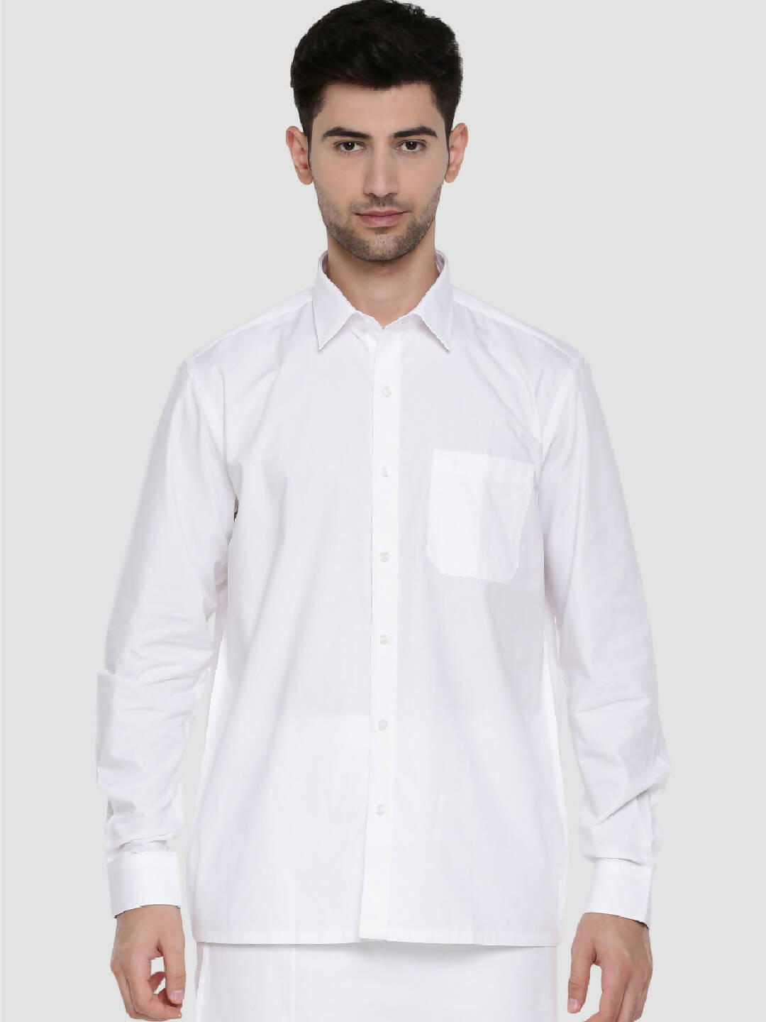 Ramraj Cotton Mens Full Sleeve Formal Poly Cotton White Shirt 