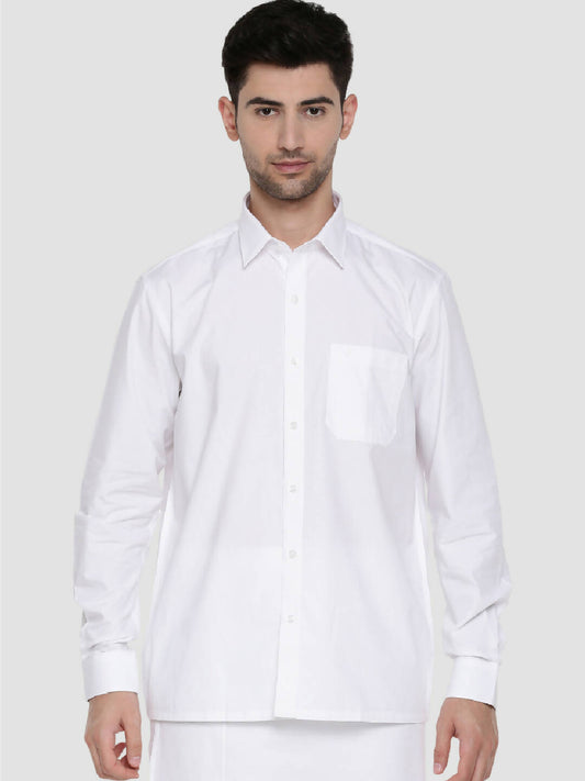 Ramraj Cotton Mens Full Sleeve Formal Poly Cotton White Shirt 