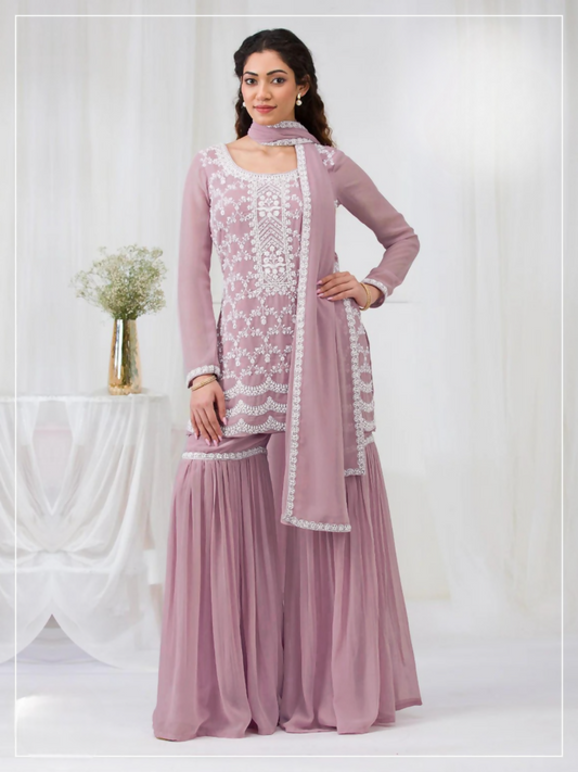 Anaita Pink Faux Georgette Stitched Suit with Embroidery Cotton Thread & Sequence Work