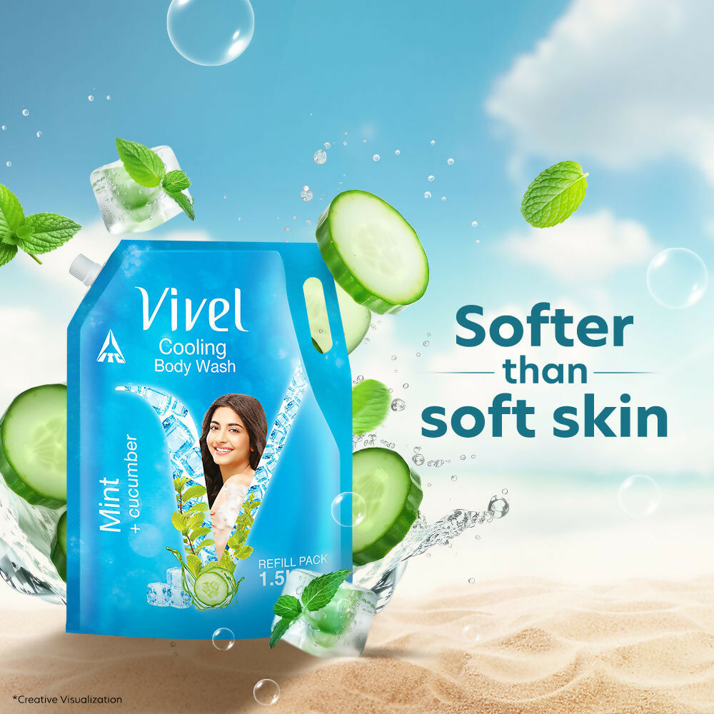 Vivel Cooling Body Wash Mint & Cucumber Moisturizing Shower Gel Supersaver XL Refill Pouch  Grab2Buy Vivel Grab2Buy