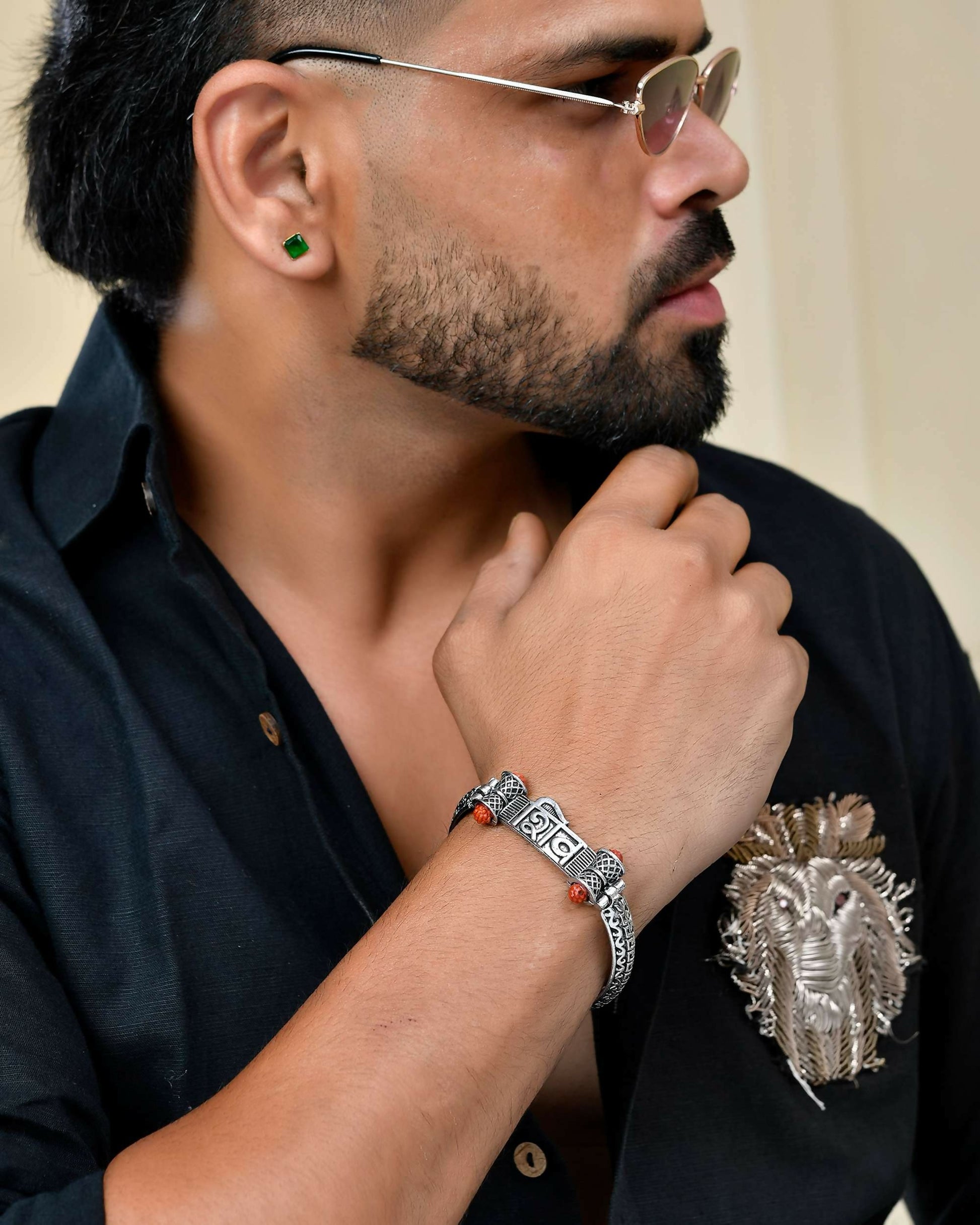 VOJ Silver Plated Shiv Kada Bracelet | Grab2Buy