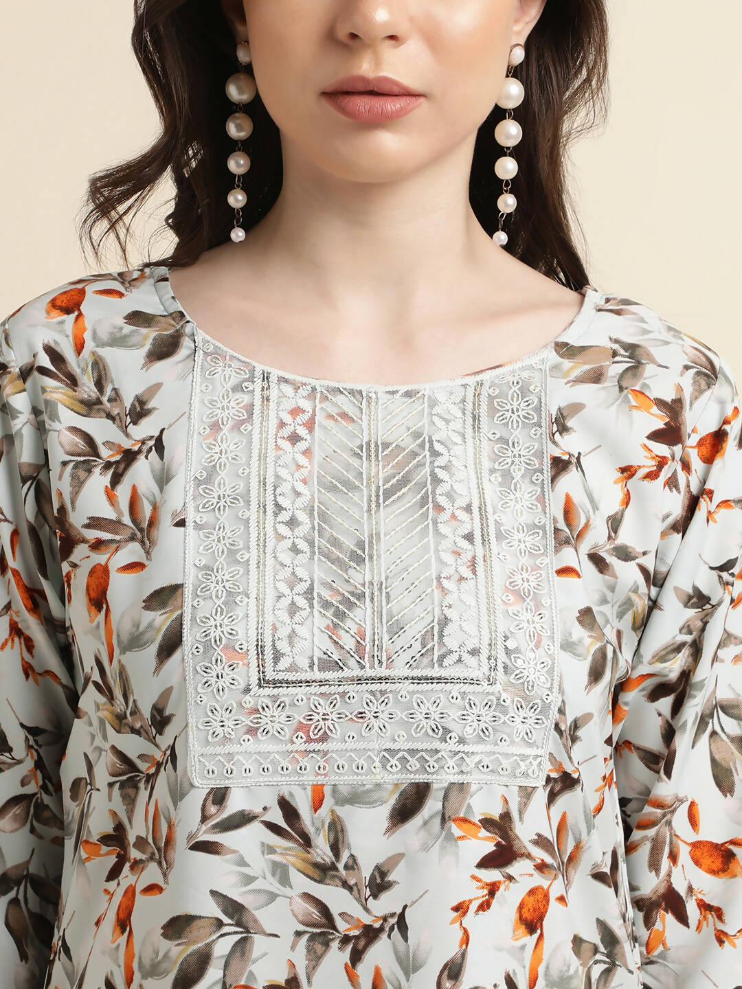 Grey Poly Crepe Digital Printed Top with Matching Bottom - Preeti