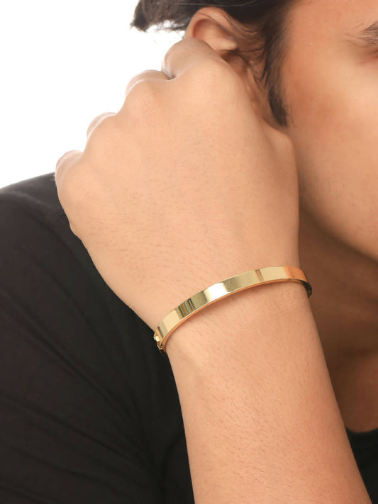 NVR Men's Gold Metal Interlock Kada Bracelet | Grab2Buy