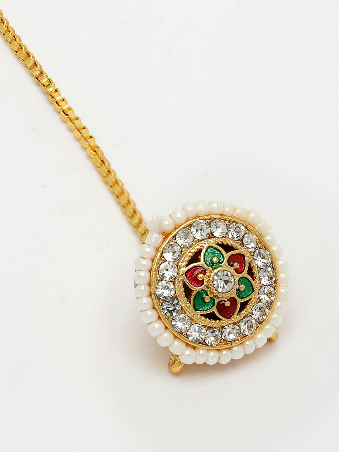 NVR Women's Gold-Polished CZ Stone-Studded Borla Maang Tikka
