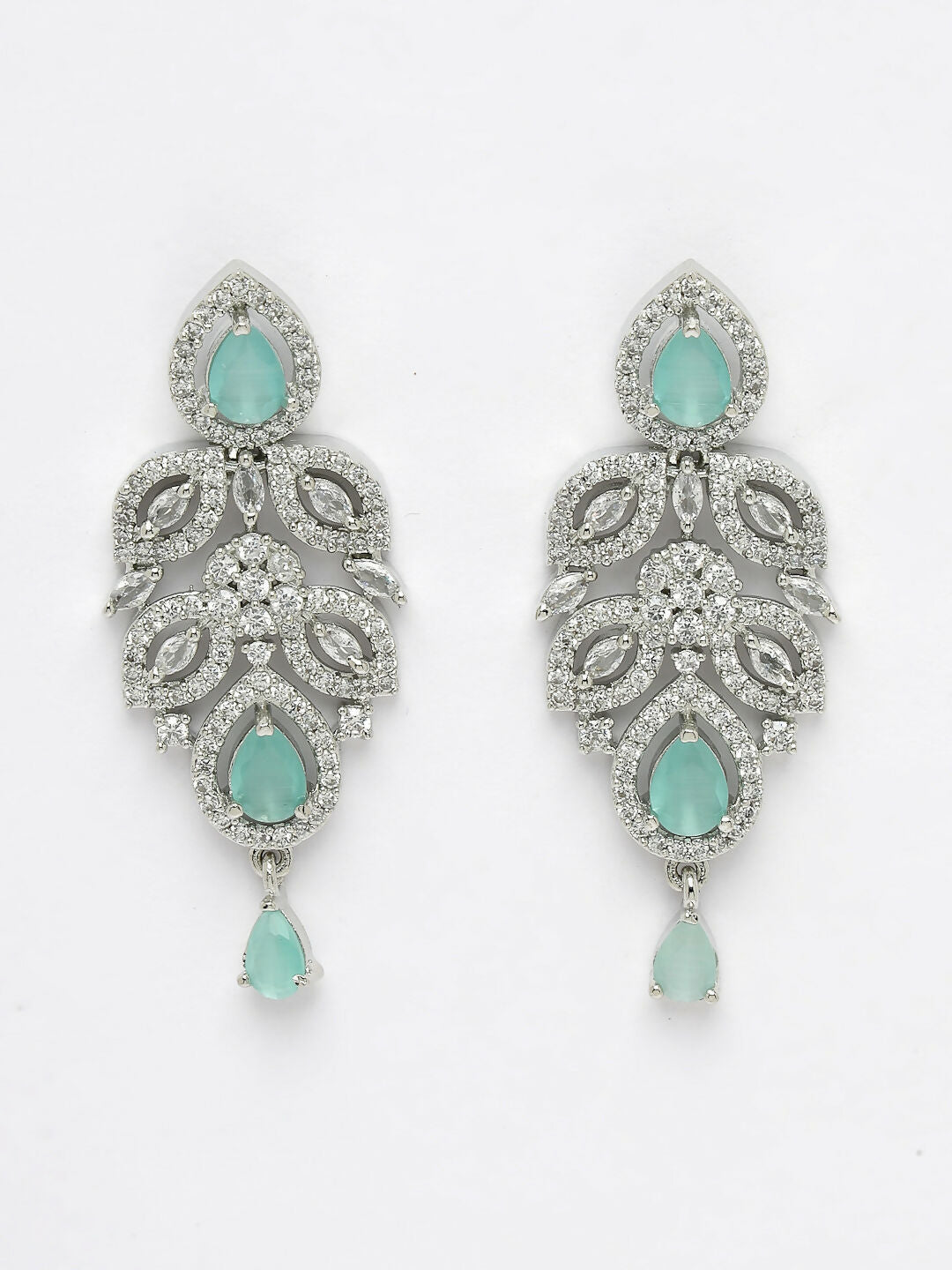 NVR Women's silver plated Turquoise CZ stone handcrafted jewellery set - Grab2buy