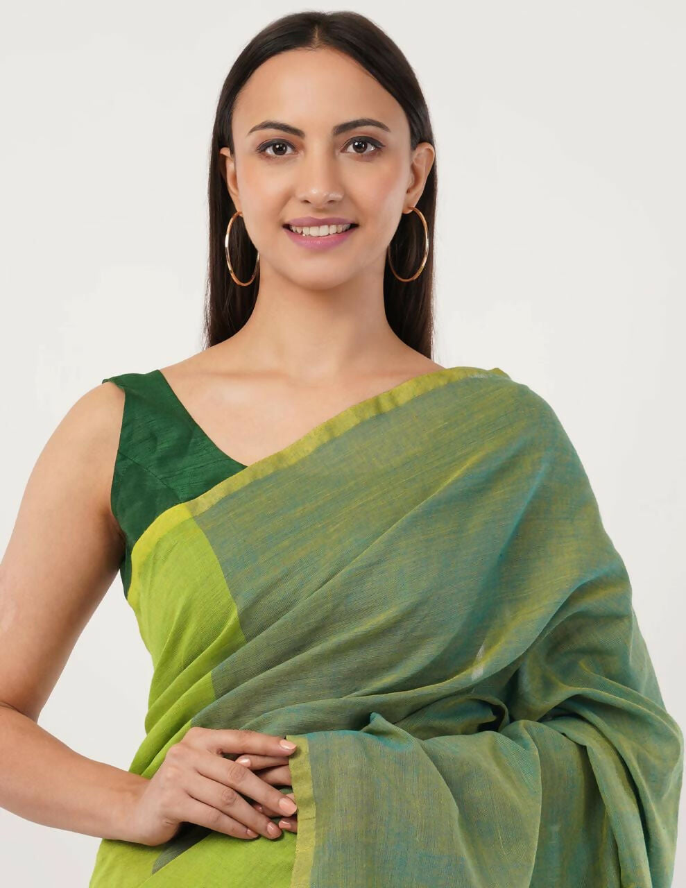 Exclusive Collection Beautiful Khadi Cotton Olive Green Orange Handloom Grab2Buy 