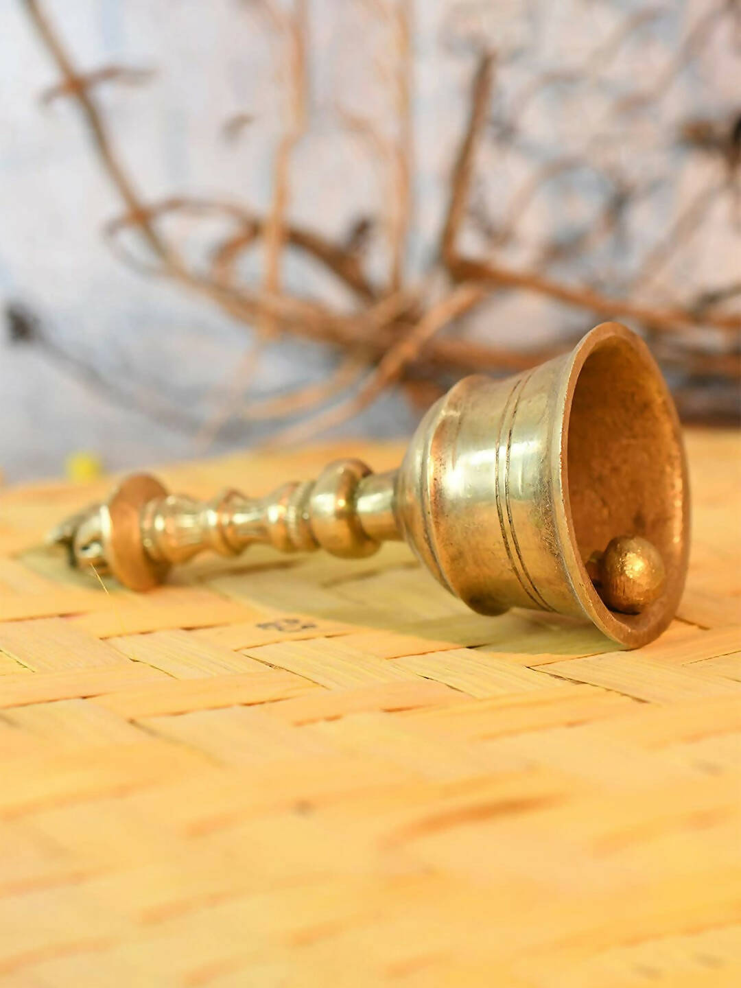 CraftVatika Gold-Toned Brass Hand Held Pooja Bell 