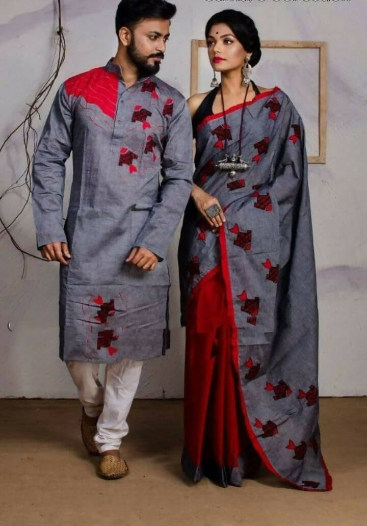 Exclusive Collection Grab2Buy With Blouse Piece For Women And Men's Kurta - Gray 