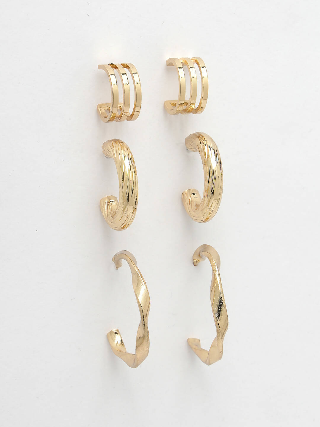 NVR Women's Set of 3 Gold-Polished Hoop Earrings 