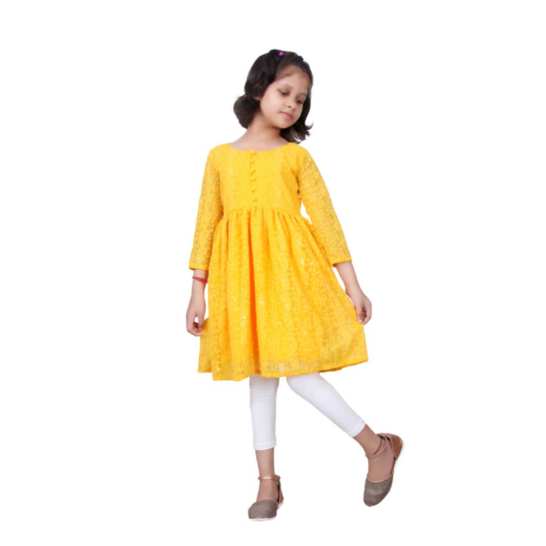 Akarshan viscose Lukhnowi Chikankari Anarkali kurta with Leggings - Yellow 