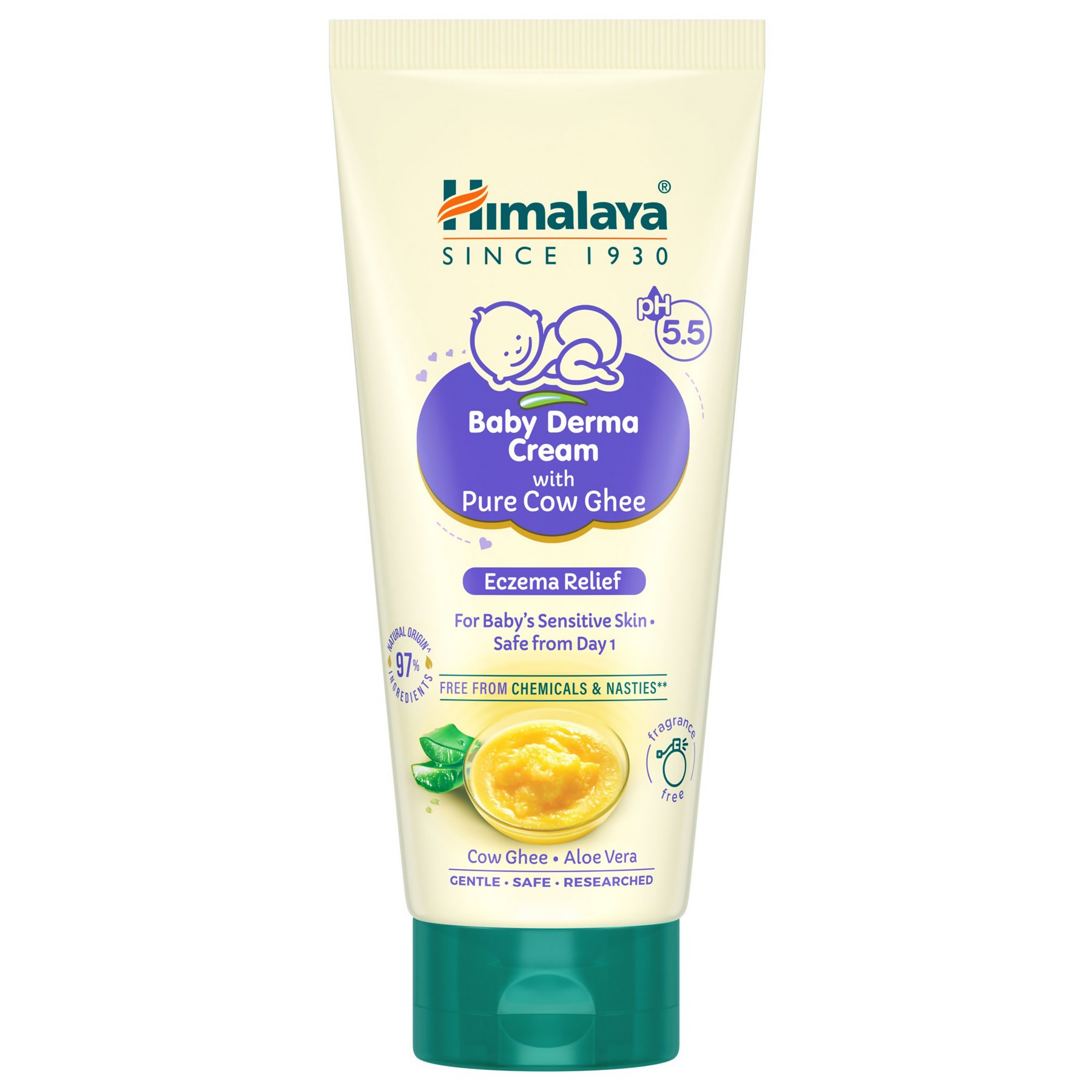 Himalaya Baby Derma Cream with Pure Cow Ghee | Ayurvedic Moisturizer for Dry & Sensitive Baby Skin 