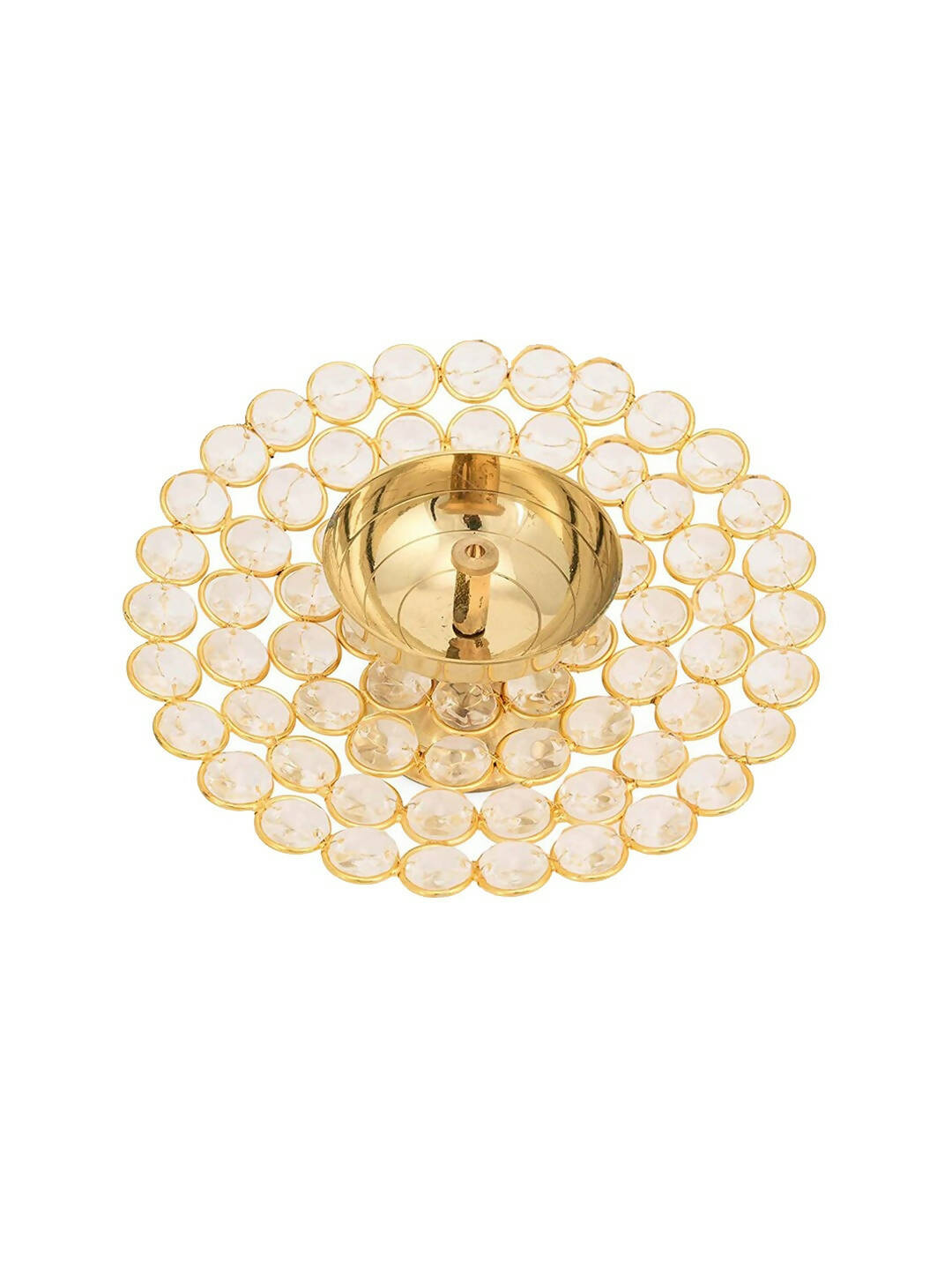 CraftVatika Gold-Toned Crystal Akhand Diya Oil Puja Lamp 