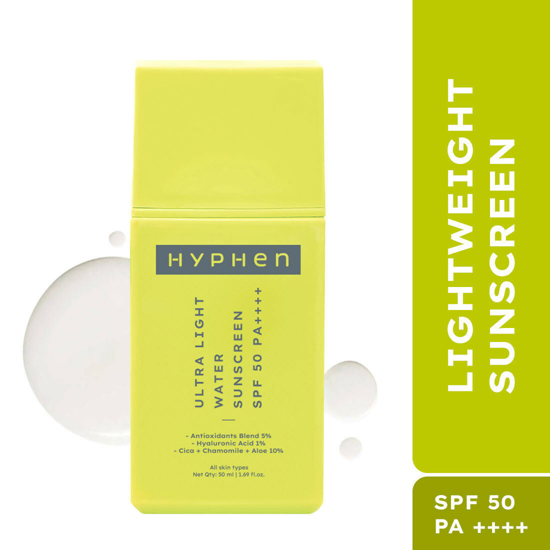 Hyphen By Kriti Sanon Ultra Light Water Sunscreen SPF 50 PA++++ UVA-UVB & Blue Light Protection, No White Cast, For Men & Women 