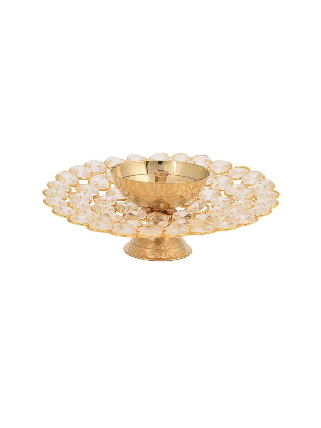 CraftVatika Gold-Toned Crystal Akhand Diya Oil Puja Lamp 