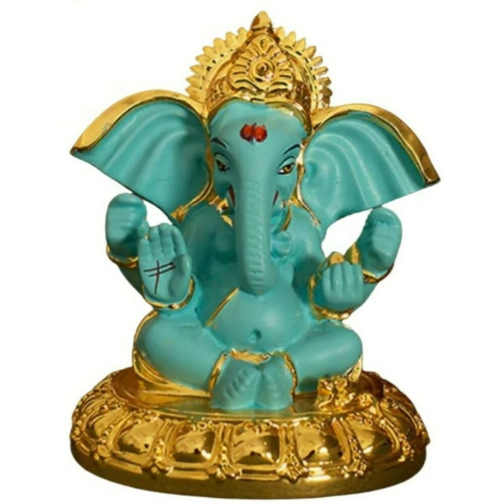 Tamas Gold-Polished Gaj Karna Ganesh Idol Flora Blue & Gold Color 