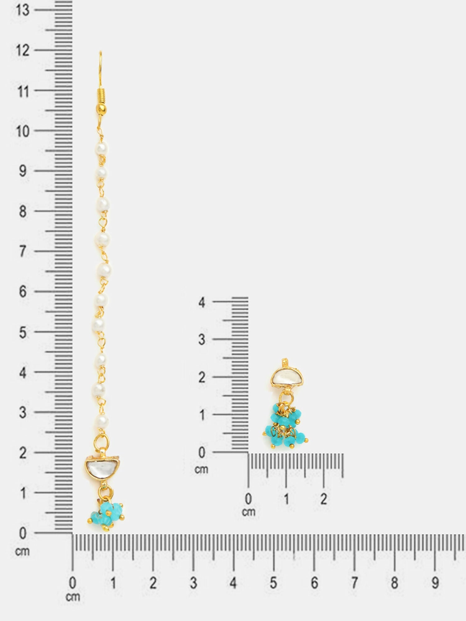 Ruby Raang Semi-Circle Gold Blue Earrings Set With Maang Tikka