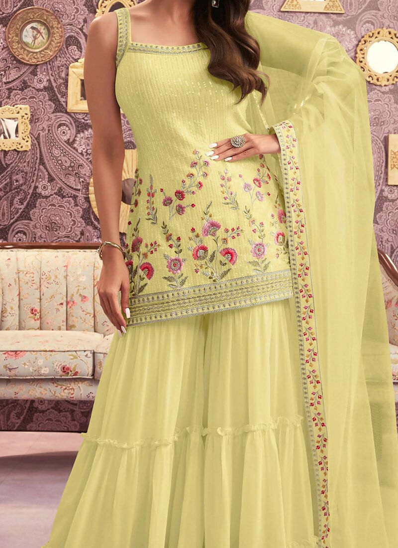 Vastranavya Malaika Arora Cream Georgette Embroidered Sequins Palazzo Suit  Grab2Buy Vastranavya Grab2Buy