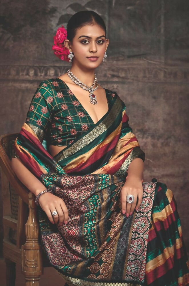 Joban Fashion Multi Color Dola Tussar Silk Self Jacquard Border Saree