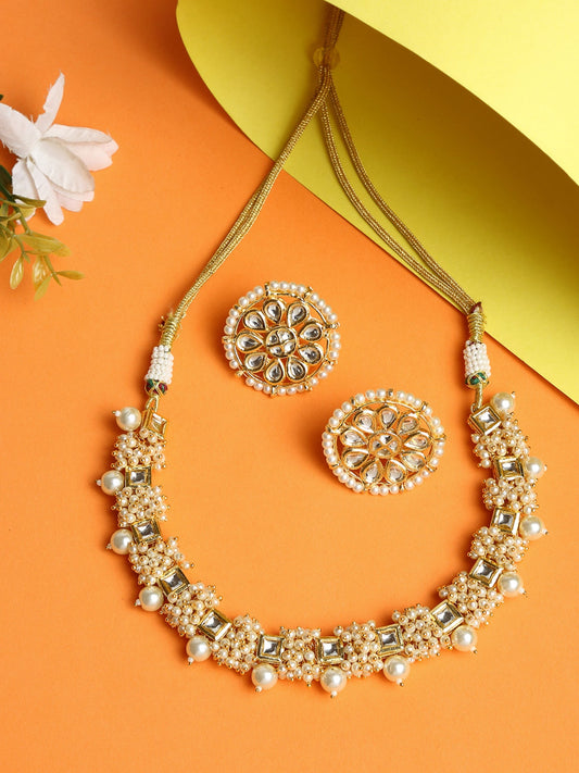 Pearl Kundan Choker With Studs - Ruby Raang - Grab2buy