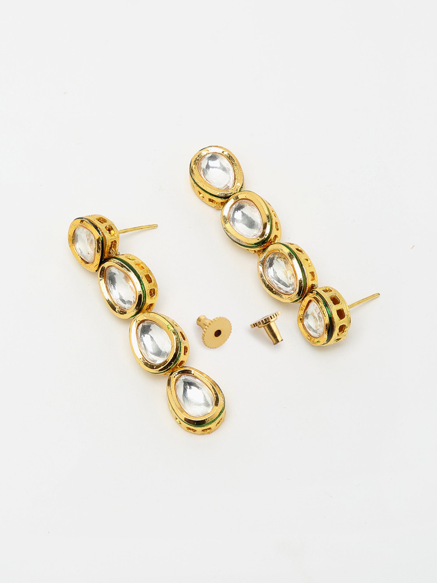 Gold Plated Long Kundan Neckpiece With Earrings - Ruby Raang - Grab2buy