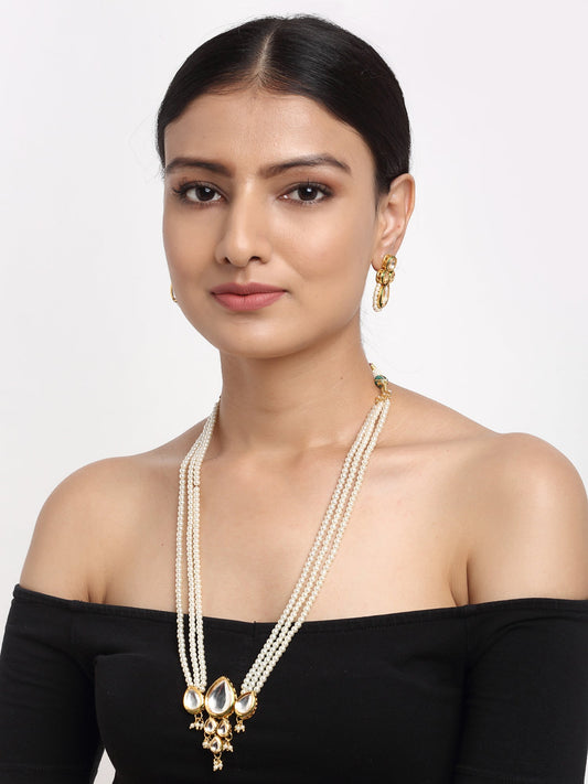 Long Kundan Neckpiece With Studs - Ruby Raang - Grab2buy