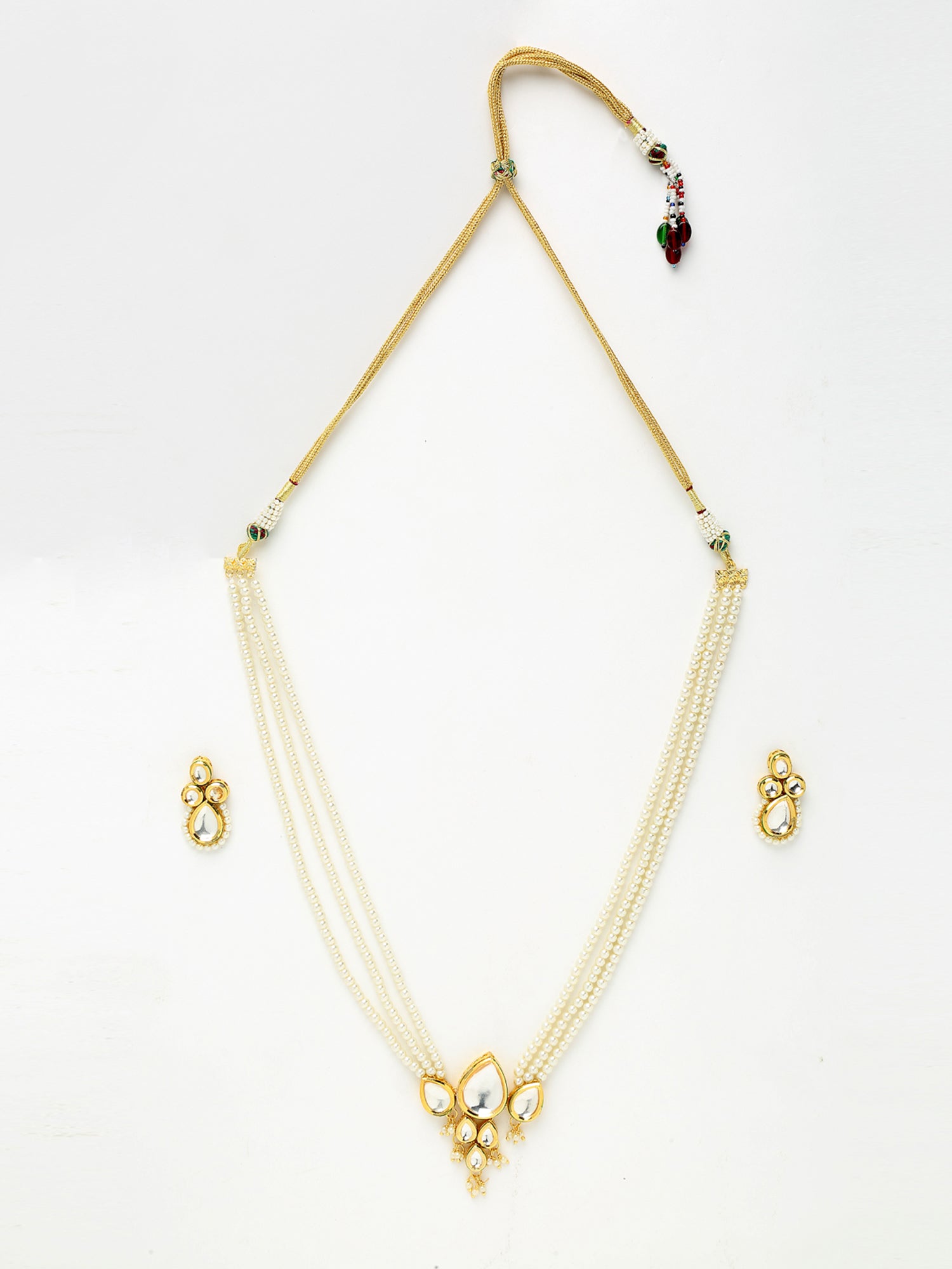 Long Kundan Neckpiece With Studs - Ruby Raang - Grab2buy