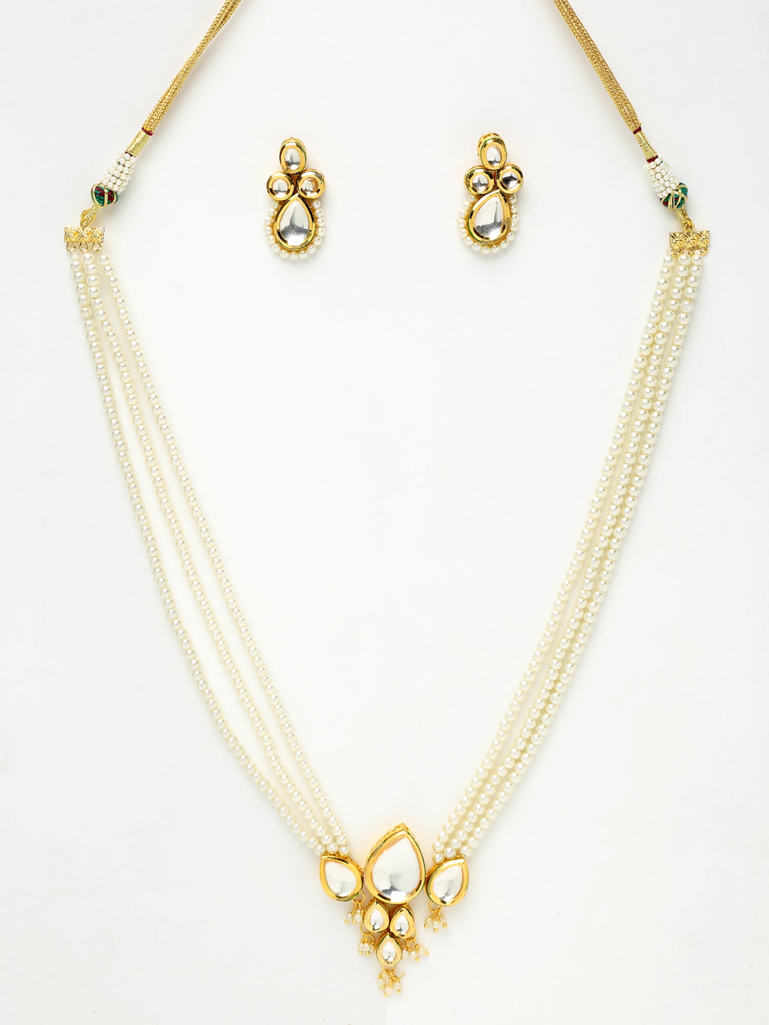 Long Kundan Neckpiece With Studs - Ruby Raang - Grab2buy