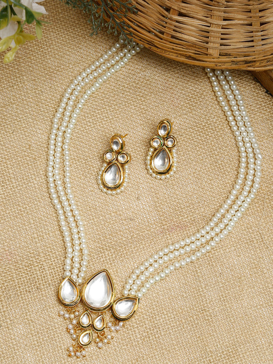 Long Kundan Neckpiece With Studs - Ruby Raang - Grab2buy